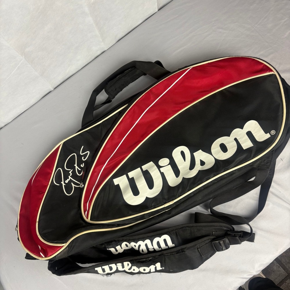 Wilson Roger Federer Tennis Racket Bag Red Black White Signature Backpack Straps